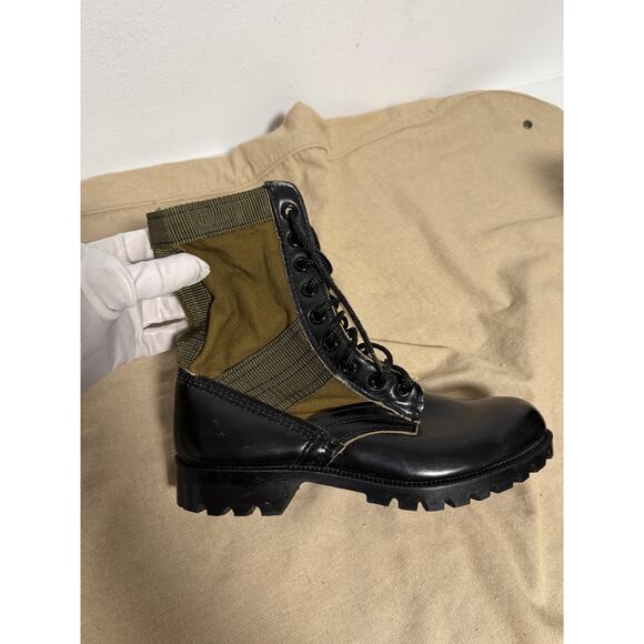 Jungle Combat Boots Mens Size 6W Black Green Leather Canvas Tactical Military - Picture 1 of 12